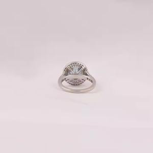 Último Diamante Azul corte redondo laboratorio crecido diamante media eternidad doble Halo anillo de compromiso con Tiney Lab Grown anillo de compromiso - Product Image 4