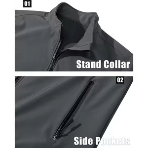 Chaqueta deportiva de concha blanda para hombre con logotipo personalizado bordado, impermeable, 10000MM, cuello levantado, algodón/poliéster, estilo Formal de fábrica - Product Image 4