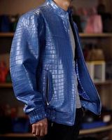 Blouson Bomber Homme Hiver en Cuir de Mouton Véritable Gaufré Vintage avec Logo Imprimé Moto Imperméable et Coupe-Vent – Nouvelle Collection