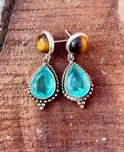 925 Sterling Silver Paraiba <b>Tourmaline</b> With Tiger Eye Handmade Ring , Beautiful Women Ring . - Product Image 4