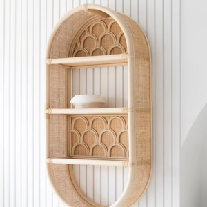 Estante de pared de ratán rústico de primera calidad con diseño ligero, ideal para casas y apartamentos compactos con estilo interior natural - Product Image 1
