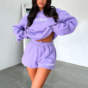 Ensemble sweat à capuche et short 100 % coton sur mesure, respirant et léger pour l'hiver, style décontracté, logo imprimé sur le devant, badge tricoté - Product Image 6