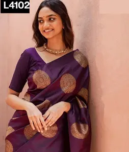 Pakaian etnik India sari sutra banarin mewah dengan pinggiran tenun yang indah dengan blus yang sama Saree sutra Banarasi lembut untuk wanita