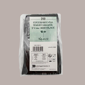 200-Piece Disposable <b>Black</b> <b>PLA</b> Spoon for Yogurt and Granita 17.5cm Length - Product Image 4
