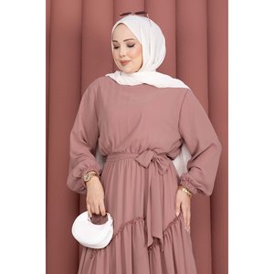 Vestido de Gasa de Lujo Vintage para Mujer con Detalle de Volantes Asimétricos, Color Rosa Polvo, Tallas XS-XXL, Estilo Imperio, Línea A, Vestido de Gala con Flores y Borlas - Product Image 2