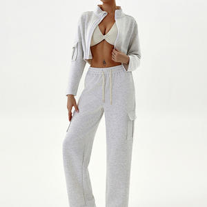 360 GSM poliéster algodón Otoño Invierno sudaderas con capucha de lana de gran tamaño mujeres cremalleras dobles chándal conjunto de chándal 2025 personalizar - Product Image 3