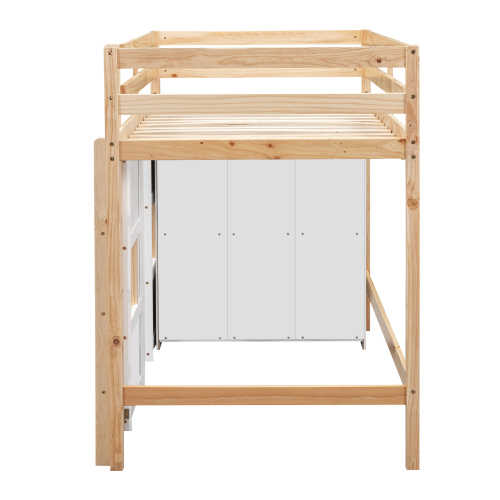 Loft Bed with Built-in Storage Wardrobe and 2 Windows, White, Modern Wooden Bedroom Set From Vietnam Good Price for Importers
