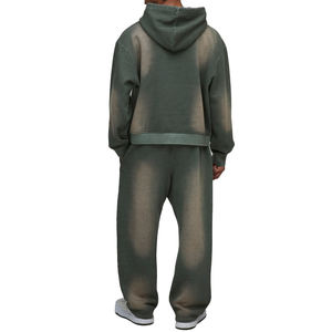 Survêtement d'hiver à capuche de haute qualité, épais, personnalisé, délavé à l'acide, effet soleil, coupe oversize, streetwear vintage respirant pour homme - Product Image 1