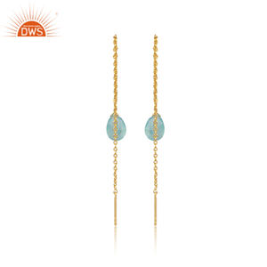Meilleure vente en argent Sterling naturel Aqua calcédoine pierres précieuses balancent boucle d'oreille bijoux personnalisés pour les femmes cadeau pour elle - Product Image 3
