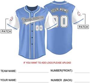 Uniforme deportivo estampado con jersey de béisbol con botones azul claro personalizado para hombres y mujeres con nombre y número - Product Image 2