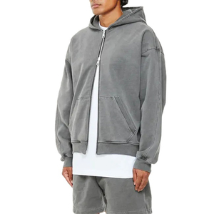 Nouveau français Terry Zip Up Acid Wash Hoodie Blanc Heavyweight Acid Washed Zipper No String Vintage Loose Cropped Hoodies 2025 - Product Image 2