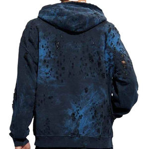 Sudadera con Capucha de Alta Calidad, 100% Algodón, Estilo Francés, Vintage, Lavado Ácido, Estampado con Flecos, Diseño Oversize, Otoño - Product Image 2