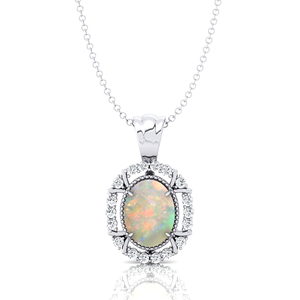 Collier pendentif à breloques en opale éthiopienne naturelle de taille ovale en or jaune blanc rose massif 18 carats clouté de vrais diamants ODM OEM - Product Image 3