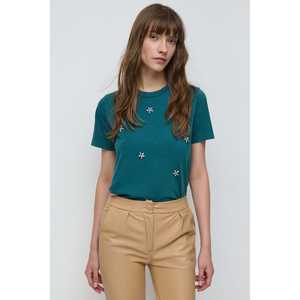 <b>Shiny</b> Stone Detail Casual Tee for Ladies Y2K Streetwear Style Breathable 100% Cotton Crop <b>Top</b> Sizes XS XXS High Quality Loose - Product Image 1