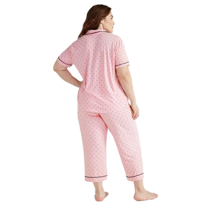 Ropa de dormir estampada de talla grande para mujer, precio económico al por mayor, ropa de dormir informal ajustada de manga corta con diseño personalizado para mujer - Product Image 3