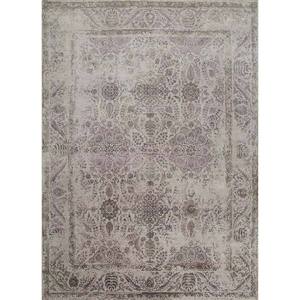 Alfombra de Lana y Seda de Bambú Anudada a Mano con Diseño Floral del Lejano Oriente, Gris y Negro-Srb(771) para Uso Doméstico - Product Image 1