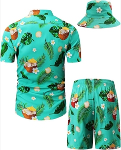 Custom OEM <b>Mens</b> Hawaiian <b>Shirt</b> and Short Set with Bucket Hat 3PCS Summer <b>Floral</b> Beach Outfit for Vacation and Resort Wear - Product Image 4