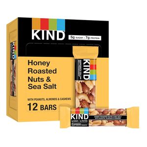 Barras de Nueces KIND, Nueces Tostadas con Miel y Sal Marina, Buena Fuente de Fibra, Sin Gluten, Bajo en Azúcar, 7g de Proteína, Paquete de 12 - Product Image 1