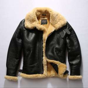 Veste en cuir de mouton véritable Super chaude de haute qualité pour hommes Big B3 Shearling Bomber Fur Jacket - Product Image 5