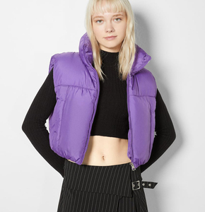 <b>Women's</b> Winter Warm <b>Cropped</b> <b>Puffer</b> Gilet <b>Jacket</b> Thick Buttons Quilted Stripe Embroidery Reversible Design Camouflage Decoration - Product Image 1