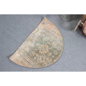 Tapis rond turc vintage 2,5x1,5 pieds, tapis floral vert en laine - Product Image 4