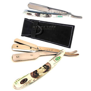 Navaja de Afeitar Clásica con Bloqueo Oscilante, Mango con Diseño de Dólar, Navaja de Afeitar de Borde Recto para Barbería, Totalmente Personalizable para Corte de Cabello - Product Image 1