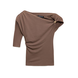 T-shirt décontracté pour femme 100% coton à manches longues coupe classique - Product Image 1