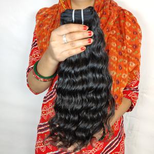 Paquets de cheveux humains vierges bruts non transformés de la meilleure qualité de l'Inde Extensions de cheveux du temple indien du sud Cheveux cuticules ondulés naturels - Product Image 5