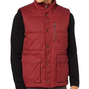 Gilet bouffant rouge pour veste sans manches légère fermeture éclair complète vêtements d'extérieur hommes gilet vêtements de travail gilet en duvet avec plusieurs poches - Product Image 1