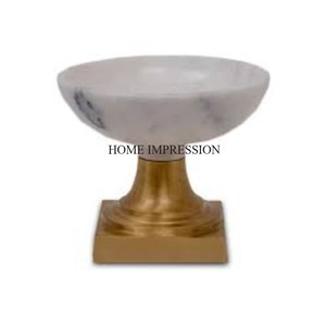 Forme ronde en marbre blanc de qualité supérieure avec plaqué or Unique Designer Base en métal Table maîtresse vaisselle bol fournitures - Product Image 6
