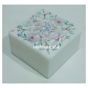 Boîte à bijoux en nacre de forme carrée en marbre blanc incrusté de couleurs mélangées pour le stockage et les cadeaux de bijoux - Product Image 2