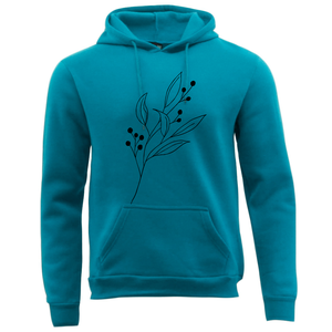 Sudadera con Capucha Color Verde Azulado para Hombre con Estampado de Hojas Negras, Corte Regular, Tejido de Algodón, Ropa Casual de Otoño - Product Image 1