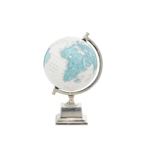 Globe terrestre Art déco de 13 pouces avec support décoratif en aluminium bleu océan et blanc Landmass pour la décoration de la maison ou du bureau - Product Image 2