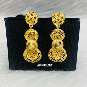 Fashion Latest Stylish Fancy Festive Wedding Party Short <b>Necklace</b> Set With Earrings & Rings 18K One Gram Gold Plated Jewellery - Product Image 2