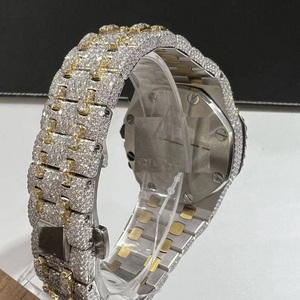 VVS Moissanite 42MM Round <b>Case</b> 10 Bar Water Resistant Stainless Steel Band Two-tone Yellow Gold <b>Watch</b> - Product Image 5