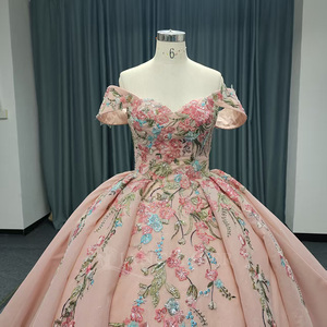 ANY201 Exquisite Pink Natural Sweetheart Lace Vintage Floor-Length Evening Party Ball Gown <b>Dress</b> Print Flower Appliques <b>Crystal</b> - Product Image 4