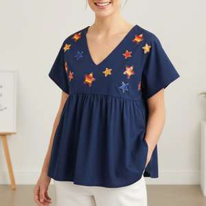 2025 diseño personalizado estilo occidental Peplum Tops manga corta cuello en V equipos famosos parches de lentejuelas para el día del juego caído - Product Image 3