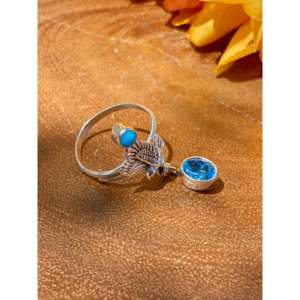 Loretta Delgarito Kingman <b>Turquoise</b> & Blue Topaz Sterling Silver Eagle <b>Ring</b> Size 7.5-Gift Ready - Product Image 3