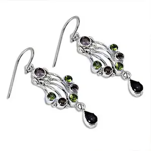 Boucles d'oreilles pendantes en argent 925 plaqué or vintage pour femmes, pierres précieuses, diamant 14 carats et perle, design goutte d'eau pour mariages et fêtes - Product Image 1