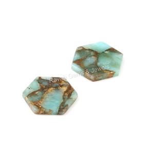 Meilleures ventes : Pierres précieuses Amazonite naturelle polie lisse hexagonale de 12 mm, plaquées cuivre des deux côtés, plates, pour la fabrication de bijoux - Product Image 2