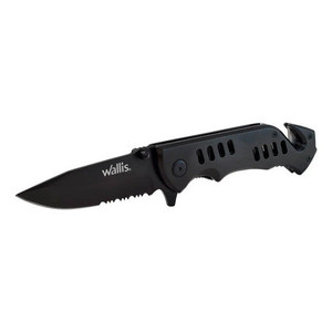 Coltello con chiusura a scatto Wallis K900311 con S.O.S. in metallo nero Maniglia e Clip - Product Image 2