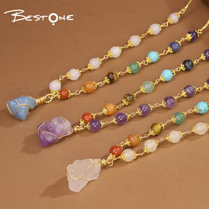 ベストストーン エネルギーストーンネックレス ヒーリングビーズネックレス 女性向け 調整可能なメタルワイヤー入りクリスタルペンダントネックレス - Product Image 1