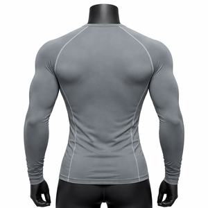 Camiseta de Compresión de Manga Larga Gris para Hombre, para Gimnasio, Entrenamiento Físico, de Alta Calidad, 100% Poliéster, Color Sólido - Product Image 2