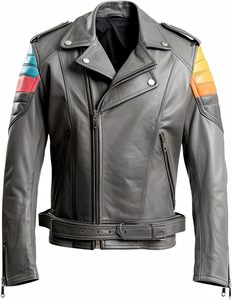 เสื้อแจ็กเก็ตหนังสำหรับนักแข่งมอเตอร์ไซค์แบบไม่สมมาตรสำหรับผู้ชายปกหนังแกะแท้สีดำพร้อมวัสดุขนเป็ดสำหรับตกแต่ง - Product Image 1