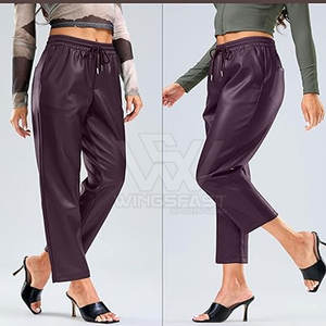 2025 femmes de haute qualité à la mode en cuir pantalon couleur unie Durable mi-taille plat avant Style hiver Collection en vente - Product Image 4