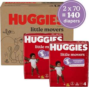 Couches Huggies taille 4, couches pour bébés Little Movers, taille 4 (22-37 lbs), 140 couches (2 paquets de 70) - Product Image 1