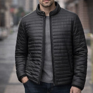 Veste matelassée légère noire pour homme, veste d'hiver isolée, coupe ajustée, décontractée, veste à fermeture éclair pour l'extérieur, veste chaude et respirante - Product Image 1