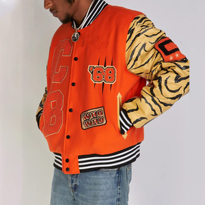 Chaqueta Bomber Unisex con Bordado Universitario para Invierno, Tejido de Lana Fina, Mangas de Cuero con Cuello Levantado, Ropa de Calle con Letras - Product Image 4