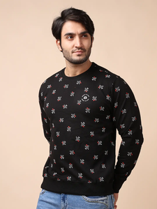 Ultimate Comfort Stylish Fit Tredy Black Loopknit Sudadera de manga larga Cuello Ropa de todo el día para la temporada de invierno Impresión digital - Product Image 5