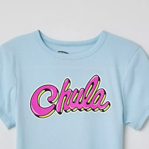 Camiseta corta de malla de punto de algodón 100%, cuello redondo informal, Top de longitud corta con logotipo delantero y trasero, suéteres de mujer - Product Image 3